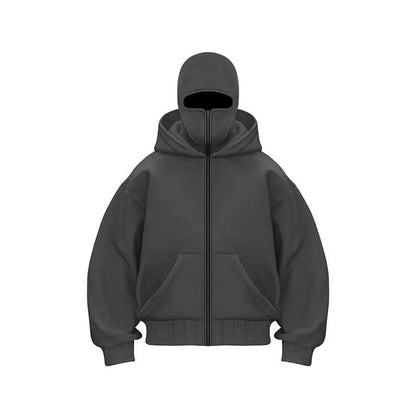 Unisex Balaclava Double Hooded Sweatshirt | Y2K Gothic Harajuku Zipper Hoodie Jacket
