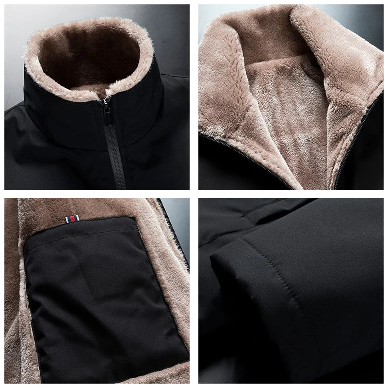 Men's Winter Windproof Fleece Jacket | Thick Warm Zip-Up Coat
