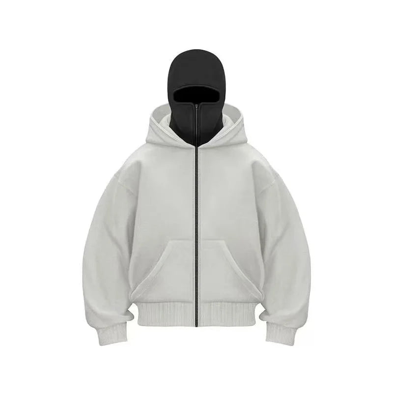 Unisex Balaclava Double Hooded Sweatshirt | Y2K Gothic Harajuku Zipper Hoodie Jacket