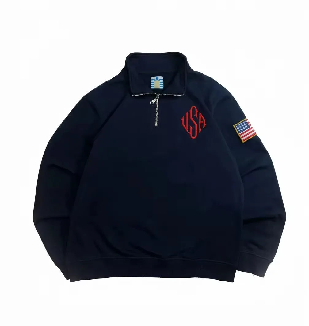 Unisex Retro Quarter-Zip Cotton Sweatshirt