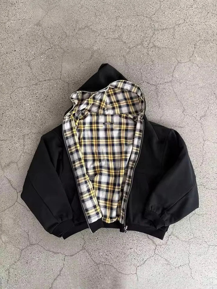 Plaid Print Zip-Up Hoodie