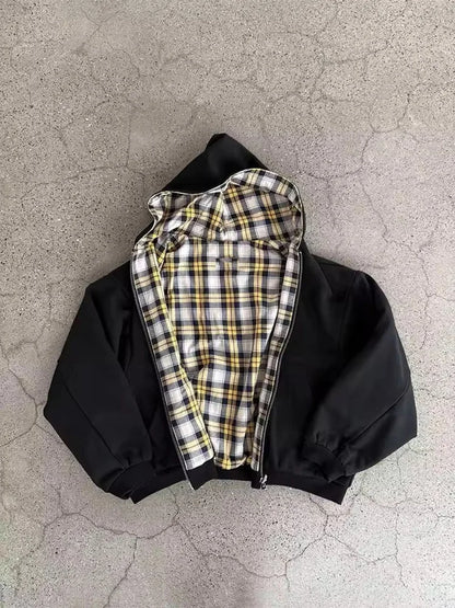 Plaid Print Zip-Up Hoodie