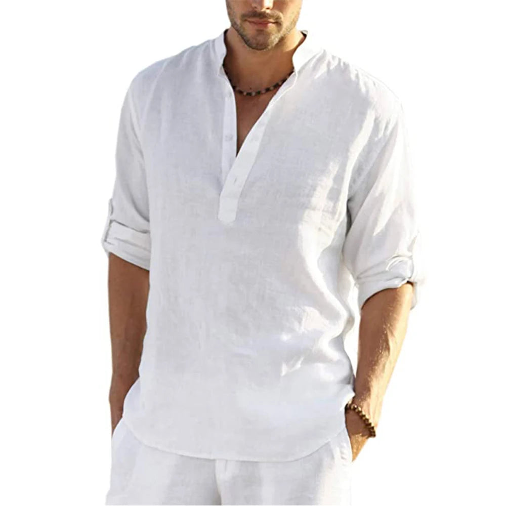 Cotton Linen Relaxed Fit Long Sleeve Shirt