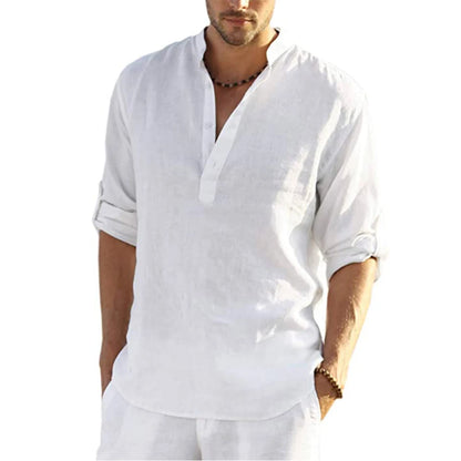 Cotton Linen Relaxed Fit Long Sleeve Shirt