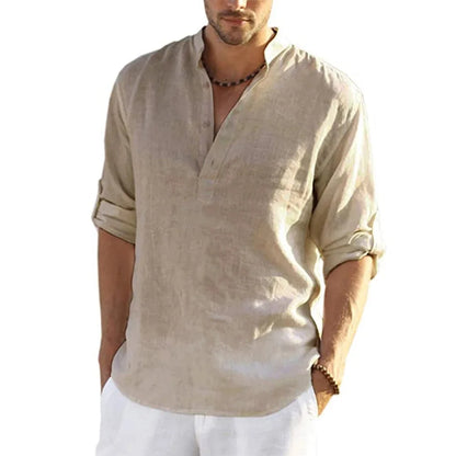 Cotton Linen Relaxed Fit Long Sleeve Shirt