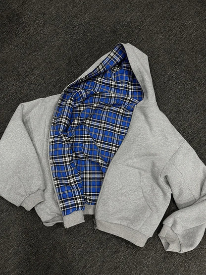 Plaid Print Zip-Up Hoodie