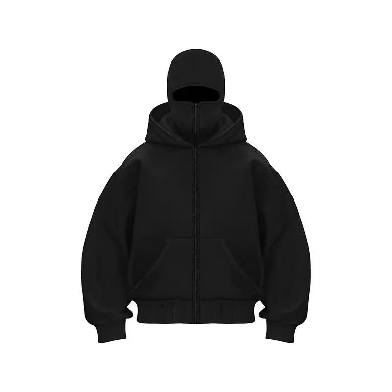 Unisex Balaclava Double Hooded Sweatshirt | Y2K Gothic Harajuku Zipper Hoodie Jacket