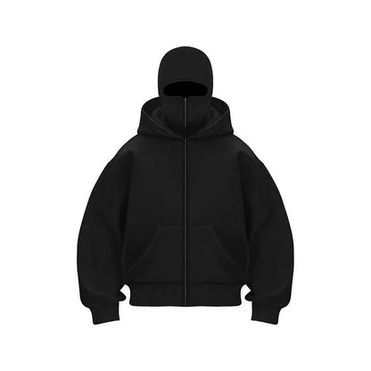 Unisex Balaclava Double Hooded Sweatshirt | Y2K Gothic Harajuku Zipper Hoodie Jacket