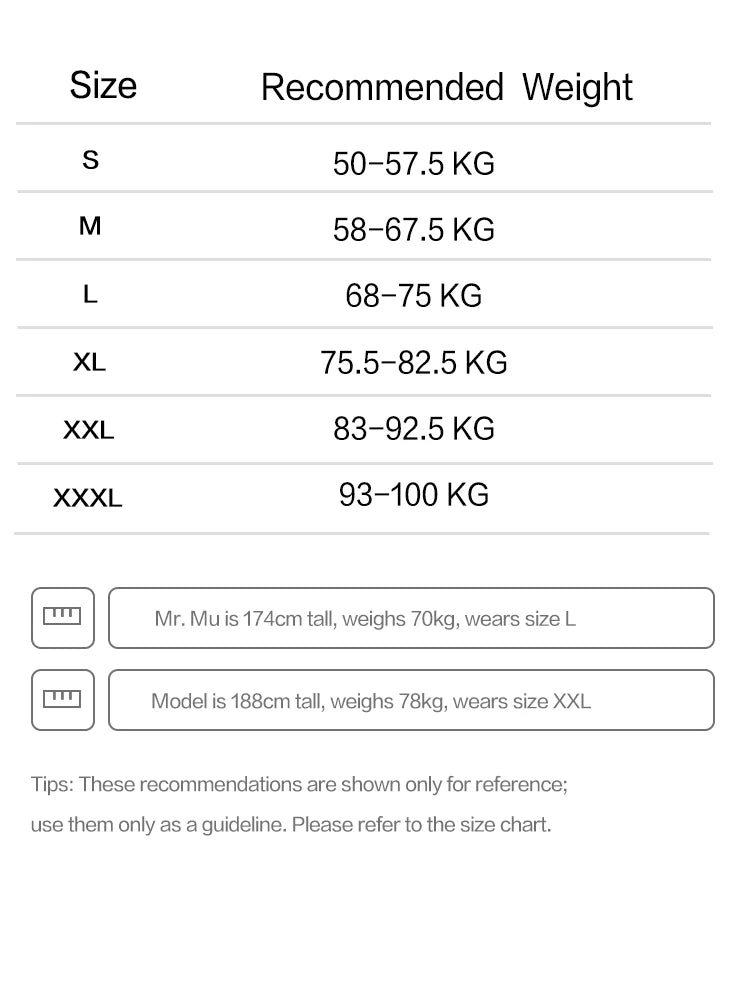 Size chart for men&