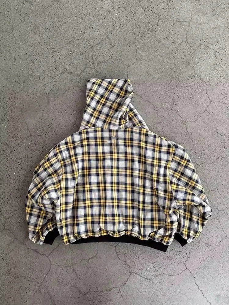 Plaid Print Zip-Up Hoodie