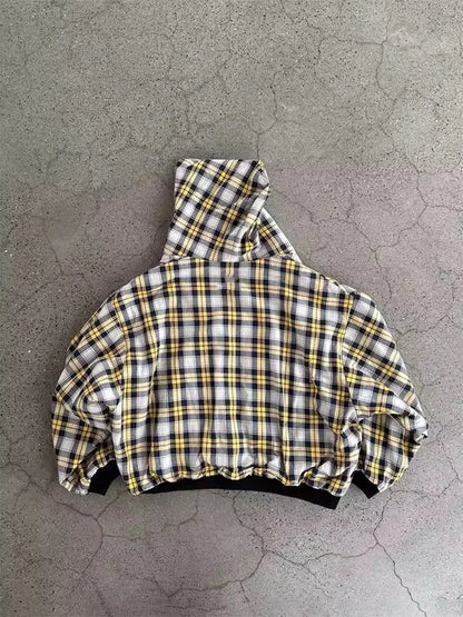 Plaid Print Zip-Up Hoodie