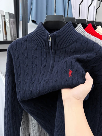 Men's Mock Neck Embroidered Knitted Pullover