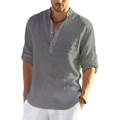 Cotton Linen Relaxed Fit Long Sleeve Shirt