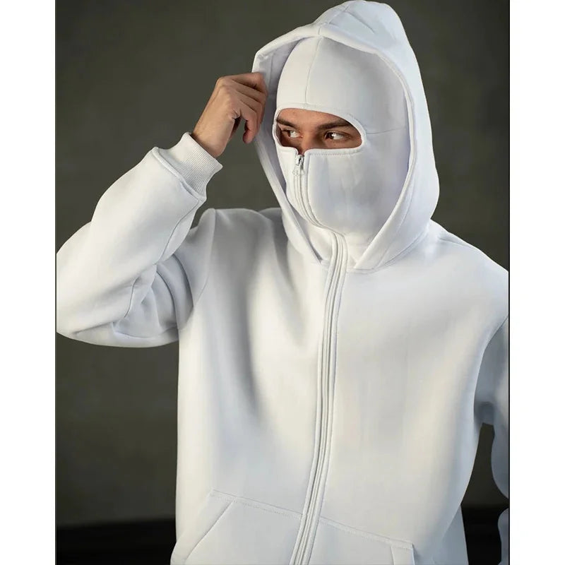 Unisex Balaclava Double Hooded Sweatshirt | Y2K Gothic Harajuku Zipper Hoodie Jacket