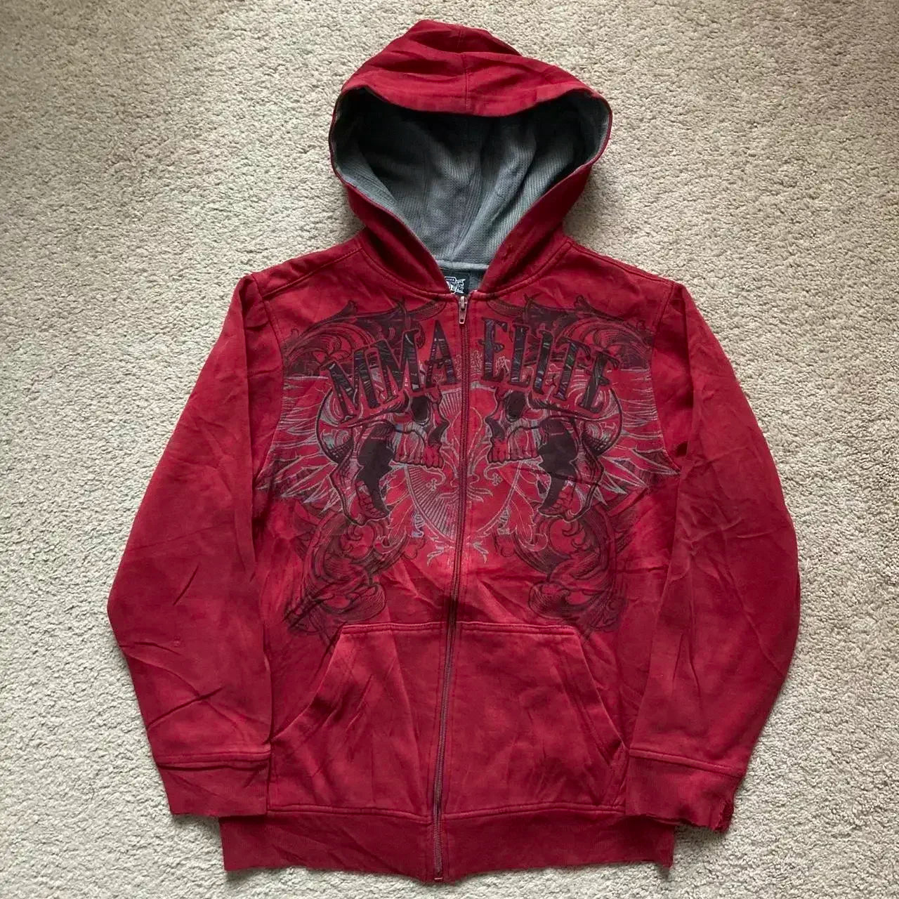 Gray Oversized Zipper Hoodie front view