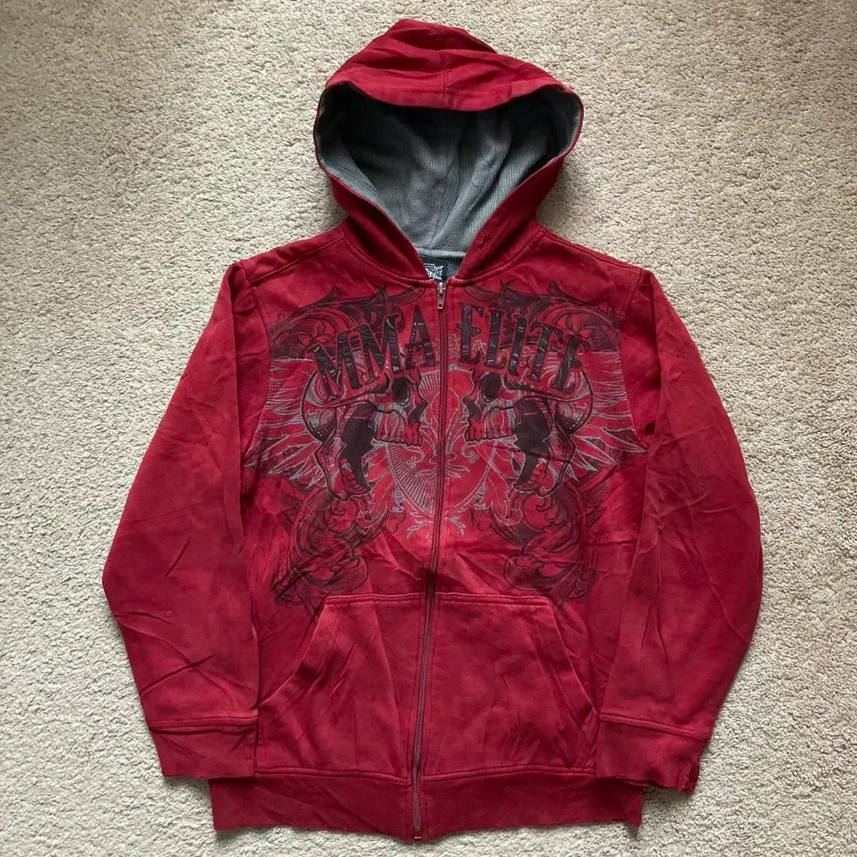 Gray Oversized Zipper Hoodie front view