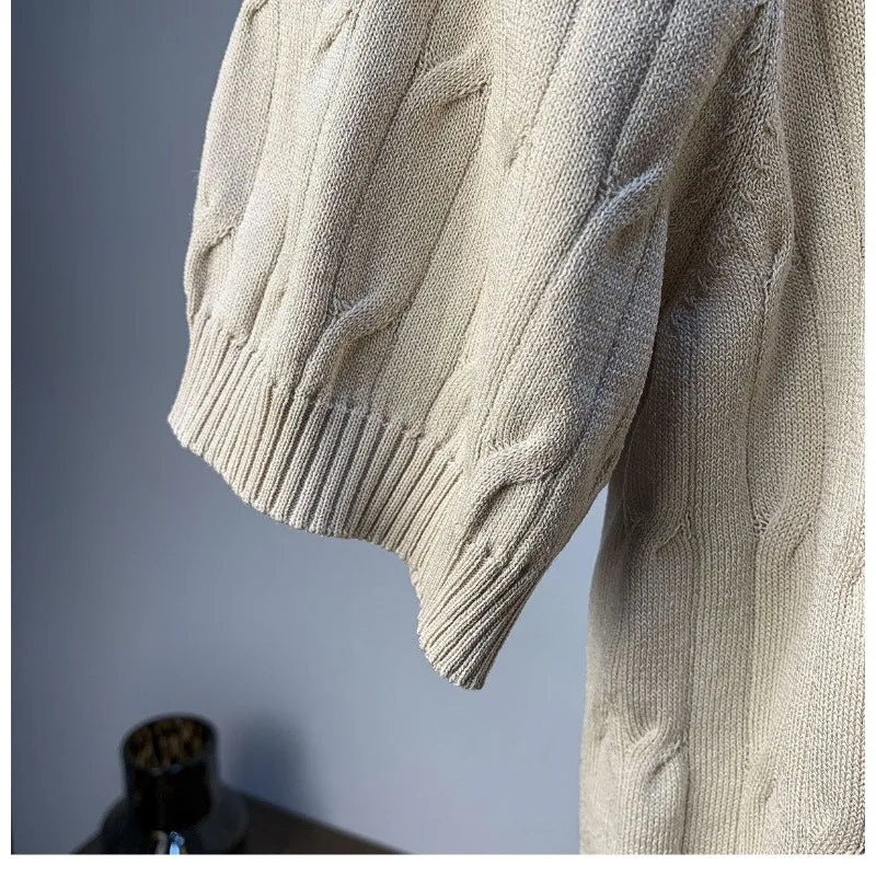 Men's Cable Knit Polo Shirt front view