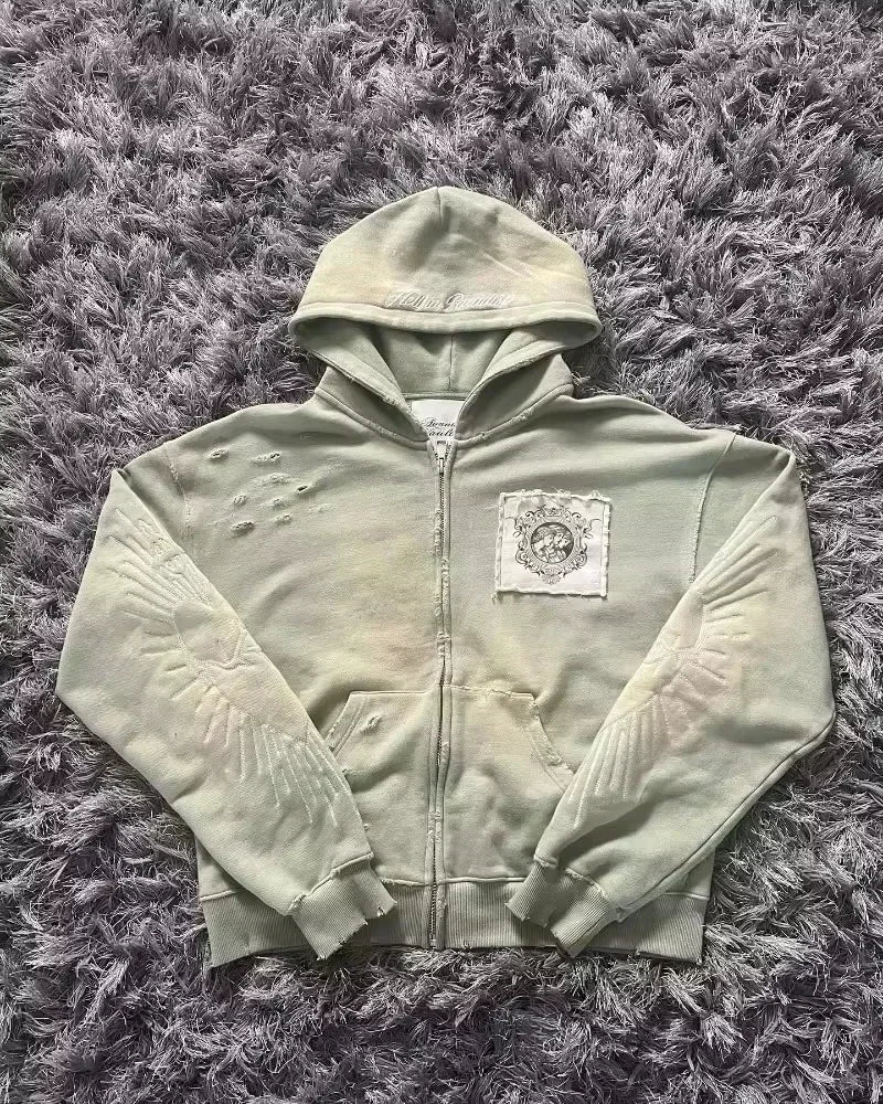 Gray Oversized Zipper Hoodie front view