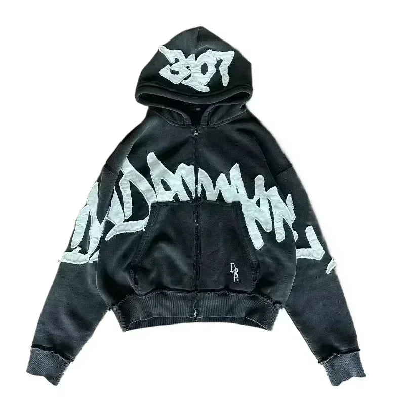 Gray Oversized Zipper Hoodie front view