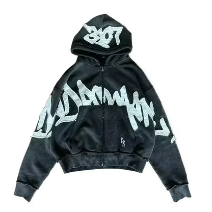 Gray Oversized Zipper Hoodie front view