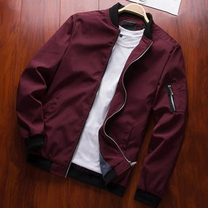 Men's Solid Color Windbreaker Jacket | Slim Fit Baseball Collar Zip-Up Coat