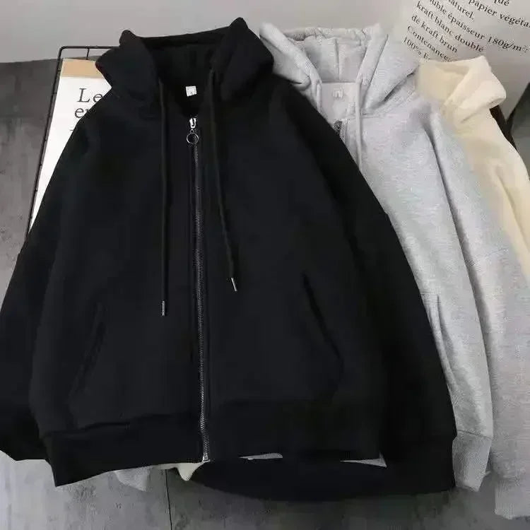 Gray Oversized Zipper Hoodie front view
