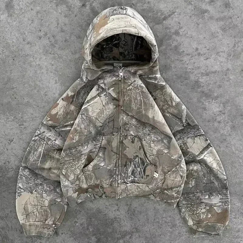 Gray Oversized Zipper Hoodie front view