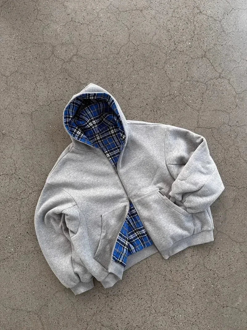 Gray Oversized Zipper Hoodie front view