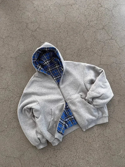 Gray Oversized Zipper Hoodie front view