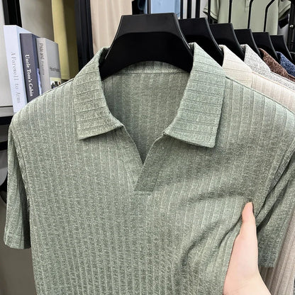 Men's Vertical Stripe Knitted Polo Shirt