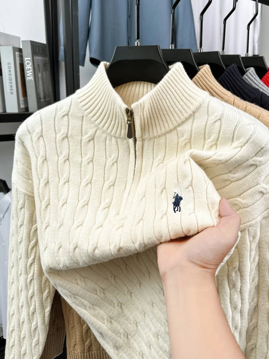 Men's Mock Neck Embroidered Knitted Pullover