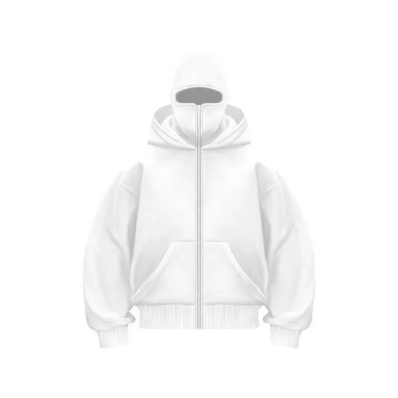 Unisex Balaclava Double Hooded Sweatshirt | Y2K Gothic Harajuku Zipper Hoodie Jacket