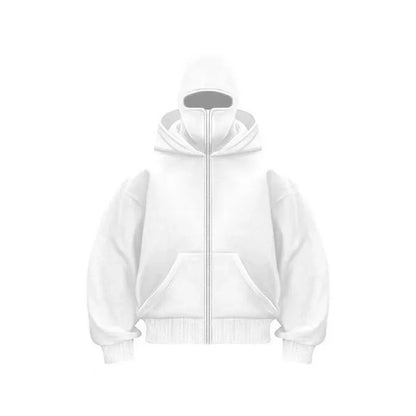 Unisex Balaclava Double Hooded Sweatshirt | Y2K Gothic Harajuku Zipper Hoodie Jacket